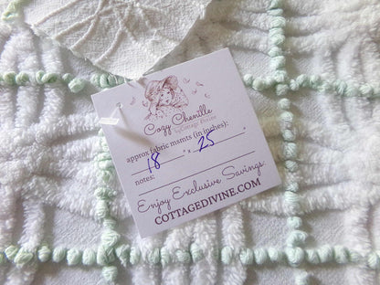 Popular Vintage Chenille Quilt Fabric, Mint Green Pearl Pops & White Spider Rings, 25" x 18" inch Piece