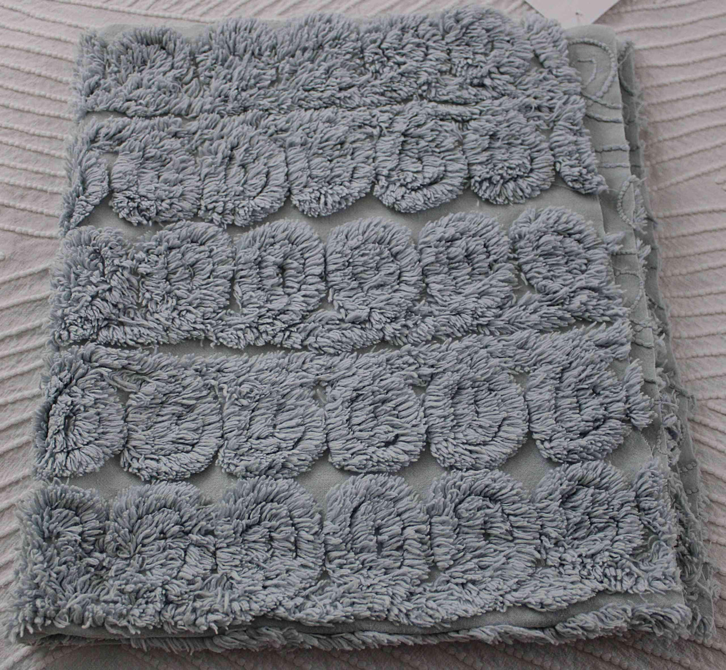 Plush Swirl Tuft Vintage Chenille Bedspread Quilt Fabric, 21" x 25" inch Piece; Stardust Blue Curlicues
