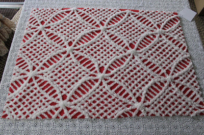 red & white chenille fabric, fun festive wedding rings, 19" x 27" inch piece, 100% lightweight cotton, great for vintage Christmas stockings