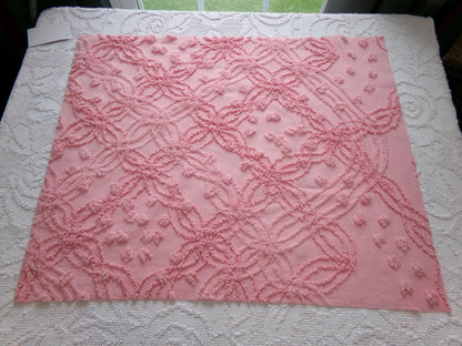 bubblegum pink vintage chenille fabric, geometric design, 18" x 24" cut piece for arts & crafts