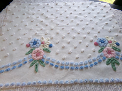 classic shabby chic vintage chenille fabric, beautiful floral 20" x 26" inch piece of cotton sewing material, great for pillows & crafts