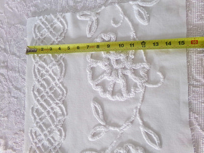 sophisticated white floral vintage chenille fabric, cotton sewing material, 15" x 27" inch piece for crafts & quilting