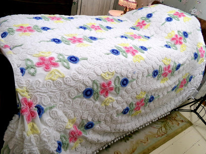 Vintage Canyon Group Chenille Bedspread: Full Size Cotton Blend Bedding, Made in USA