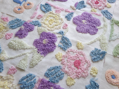 shabby floral vintage chenille fabric squares: spring flowers set of 16 floral 6" quilt blocks