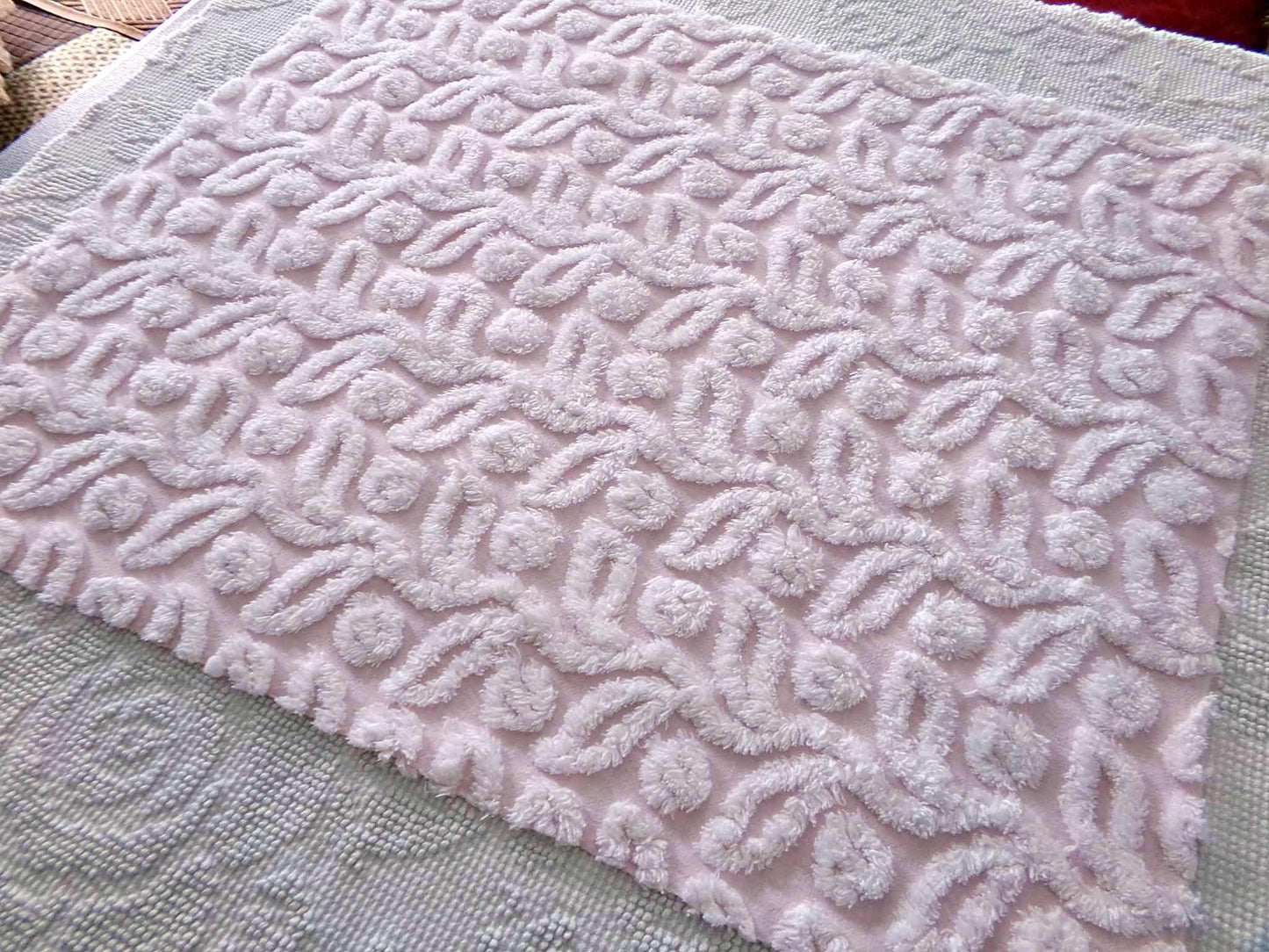 Pink Ivy Berry Vintage Chenille Fabric, Sewing Material for quilts, pillows & crafts, 18" x 24" inch Piece