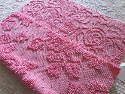 Romantic Pink Rose Dot Vintage Fabric, Reversible Chenille Woven Hobnail Design, 19" x 25" inches,