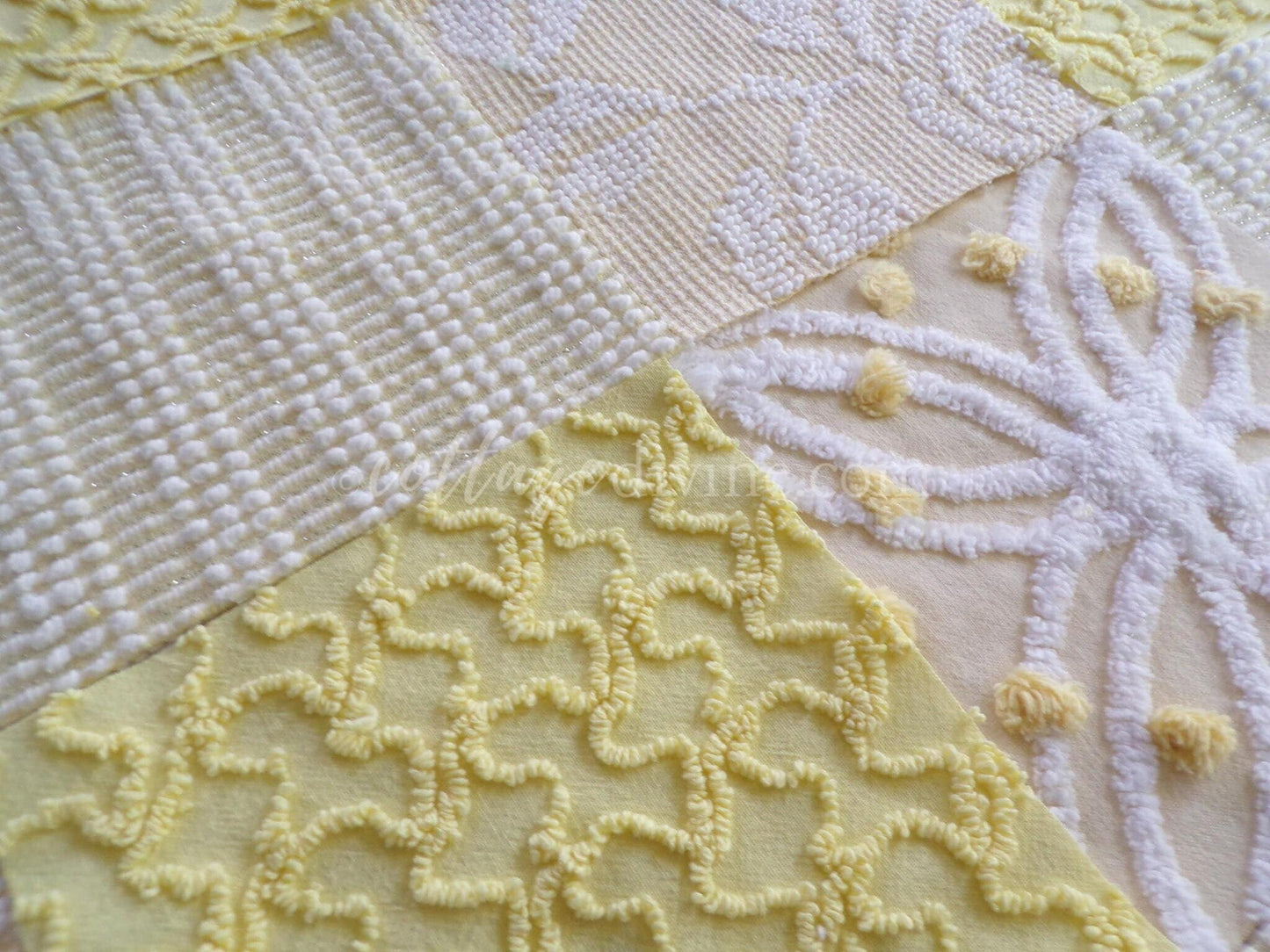 Cheerful Chenille Quilt Squares Set from Vintage Bedspread Fabric, 17 Blocks, 6" x 6" inch, Sunny Yellows