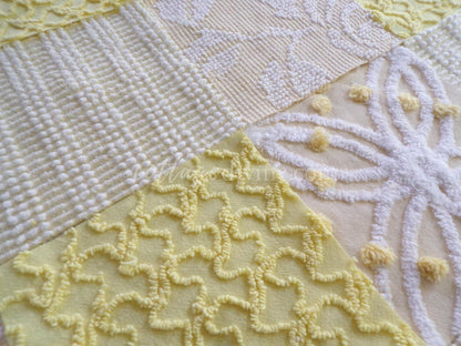 Cheerful Chenille Quilt Squares Set from Vintage Bedspread Fabric, 17 Blocks, 6" x 6" inch, Sunny Yellows