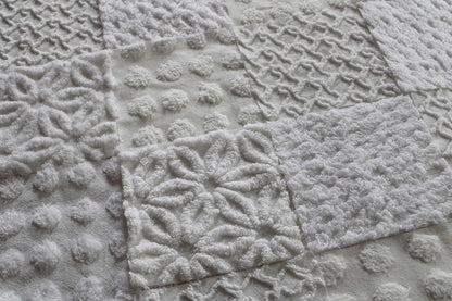 Fresh Snowfall Graceful White Chenille Quilt Squares Set, from Vintage Bedspread Fabric, 16 Blocks, 6" inch