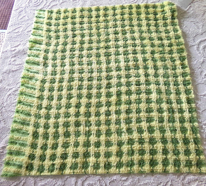 Cheerful Green & Yellow Plaid Vintage Chenille Fabric, 21" x 23" inch Piece, Soft Cotton Blend