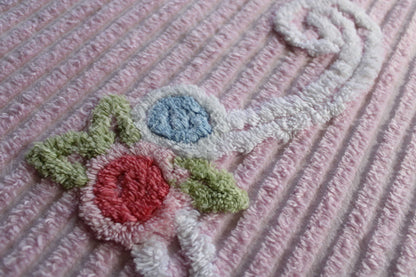 Simple Pink Floral Scroll Vintage White Chenille Fabric, 26" x 17" inch Piece, Great for Pillow Front