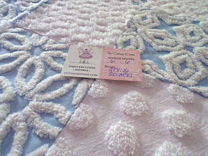 Coastal Classics Quilt Squares Set, from Vintage Chenille Bedspread Fabric, 16 Blocks, 6" x 6" inch, Fluffy Plush Blue & White