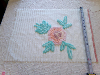 Vintage Chenille Fabric: Single Rose Cotton Sewing Material 23" x 16"