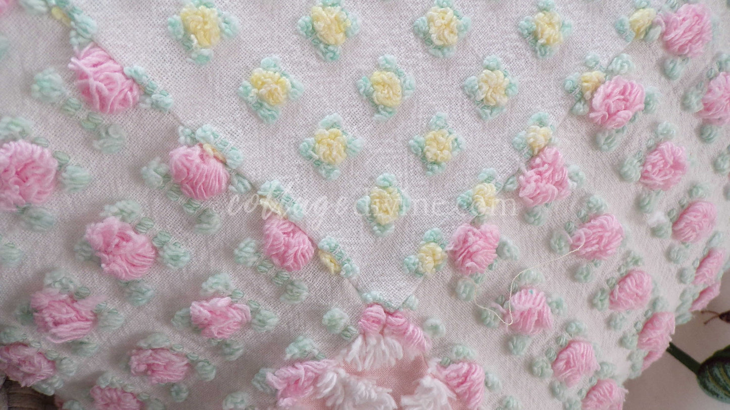 Daisy Rose Cottage Chic Chenille Pillow Cover 16" x 16" inch Square, Vintage REVERSIBLE Accent Pillow, Pink & Yellow Patchwork Design