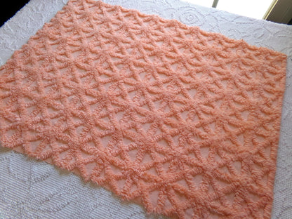 twinkle star vintage chenille fabric, plush peach starbursts, 18" x 24" cut piece of craft, sewing, pillow, quilt material