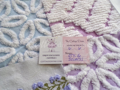 Sweet Slumber Chenille Quilt Squares Set from Vintage Bedspread Fabric, 16 Blocks, 6" x 6" inch