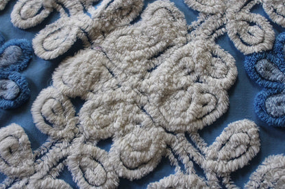 Blueberry Soft Snowdrops Vintage Chenille Fabric, 23" x 20" inch piece, for Pillows & Crafts
