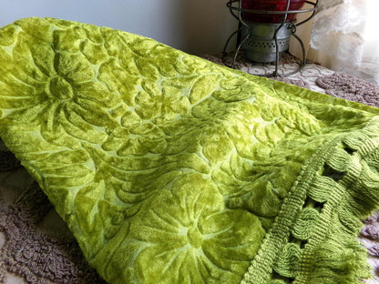 Vintage Cut Velvet Fabric, Bewitching Golden Green Shimmer Sculpted Florals, 24" x 18" inch Piece