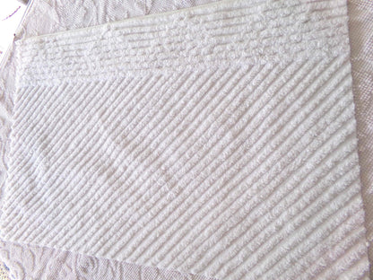 Diagonal Stripes Vintage Chenille White Fabric Piece, 17" x 25" inches, Geometric Striped Design