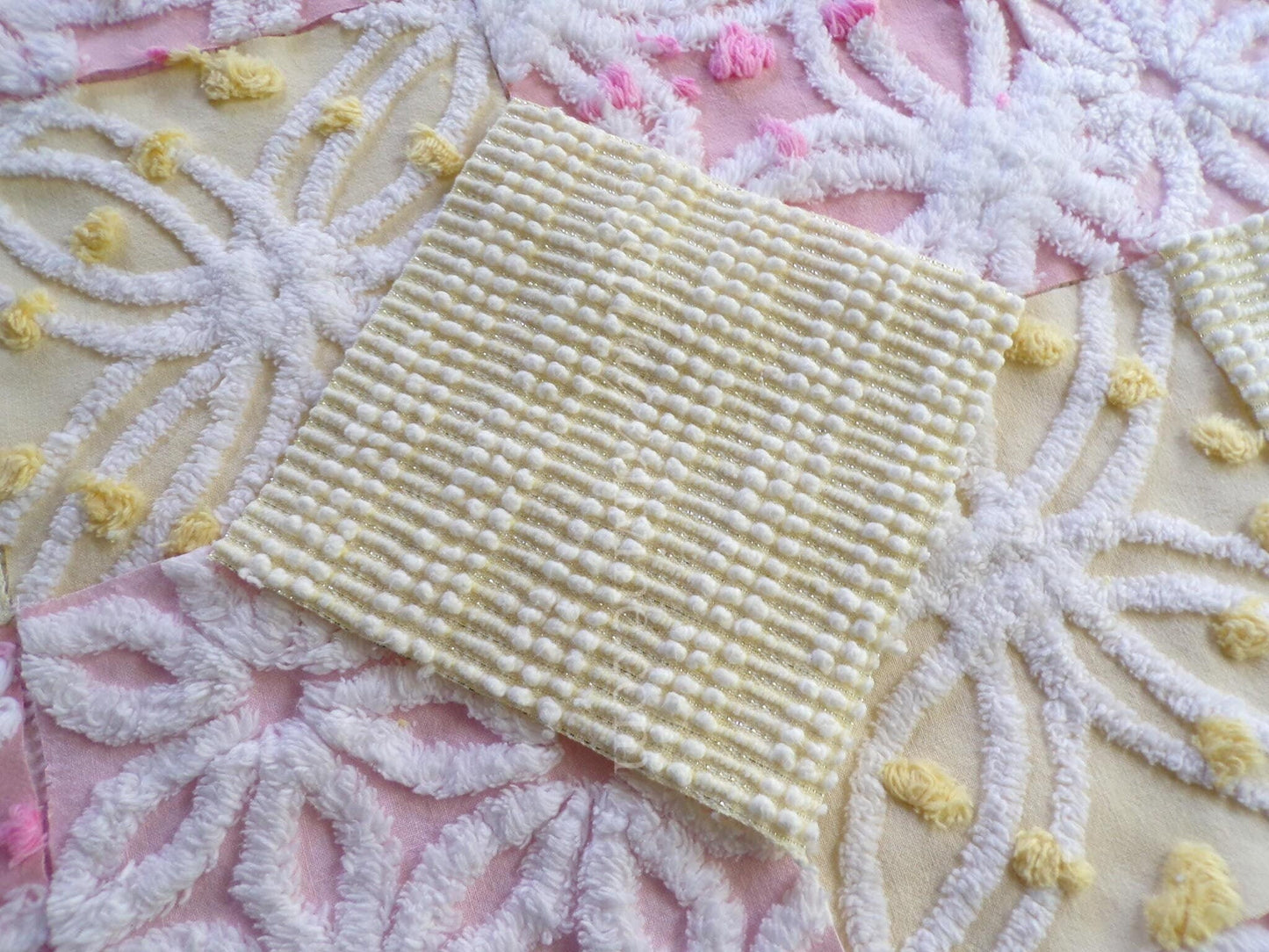 Spring Sparkle Chenille Quilt Squares Set from Vintage Bedspread Fabric, 16 Blocks, 6" x 6" inch