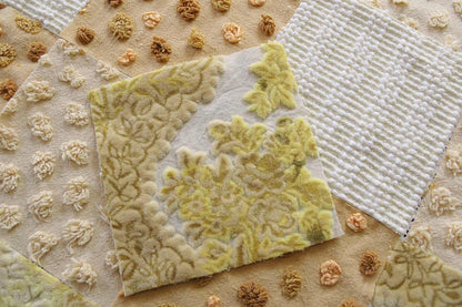 Chenille & Velvet Quilt Squares Set, "Sun Goddess", from Vintage Bedspread Fabric, 16 Blocks, 6" x 6" inches each, Earthtones