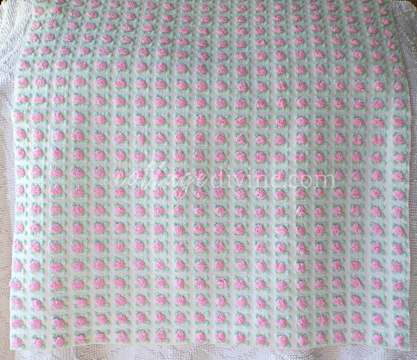 Popular Pink Rosebud Vintage Chenille Fabric, 20" x 24" inch piece, Morgan Jones Roses, a quilter's favorite