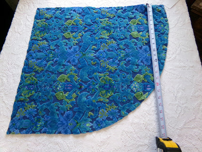 cosmic blue vintage cut velvet fabric, celestial Bates tapestry chenille, 20" x 19" inch ROUNDED piece, sewing material for boho bags