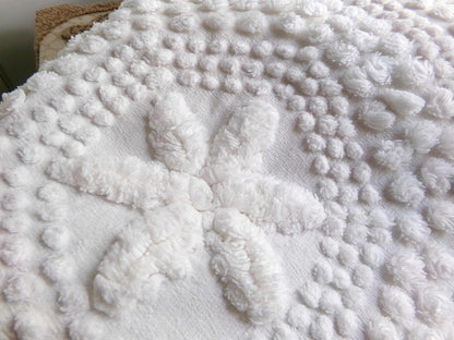 sweet stars 3D vintage chenille fabric, 100% cotton antique white sewing material for pillows, handmade chenille quilts, 28" x 18" cut piece