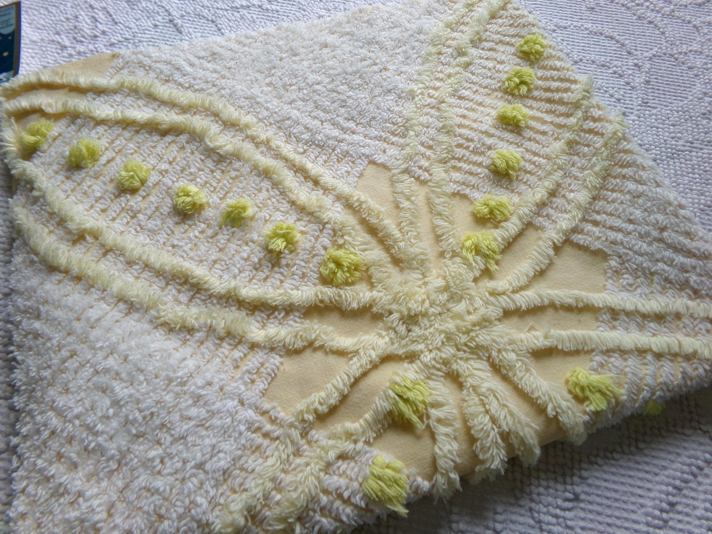 Starry Yellow Vintage Chenille Fabric: Retro Starburst Design 20" x 24" Cut Piece