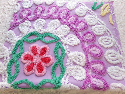 Mystic Moonset Vintage Chenille Fabric, 16" x 28" Piece of Lavender Plush Swirl Cotton Sewing Material, Upcycle into Quilts & Crafts