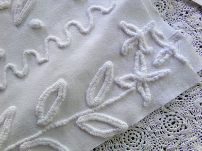 Farmhouse Floral White Vintage Chenille Fabric, 20" x 23" inch Piece, Timeless & Elegant