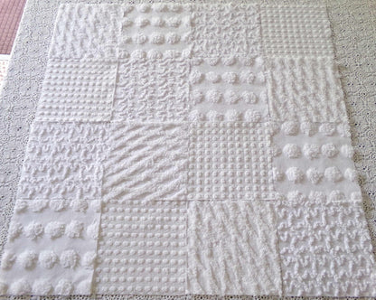 Snow Day White Fabric Squares Cut from Vintage Chenille Bedspreads, 16 Quilt Blocks, 6" x 6" inch each