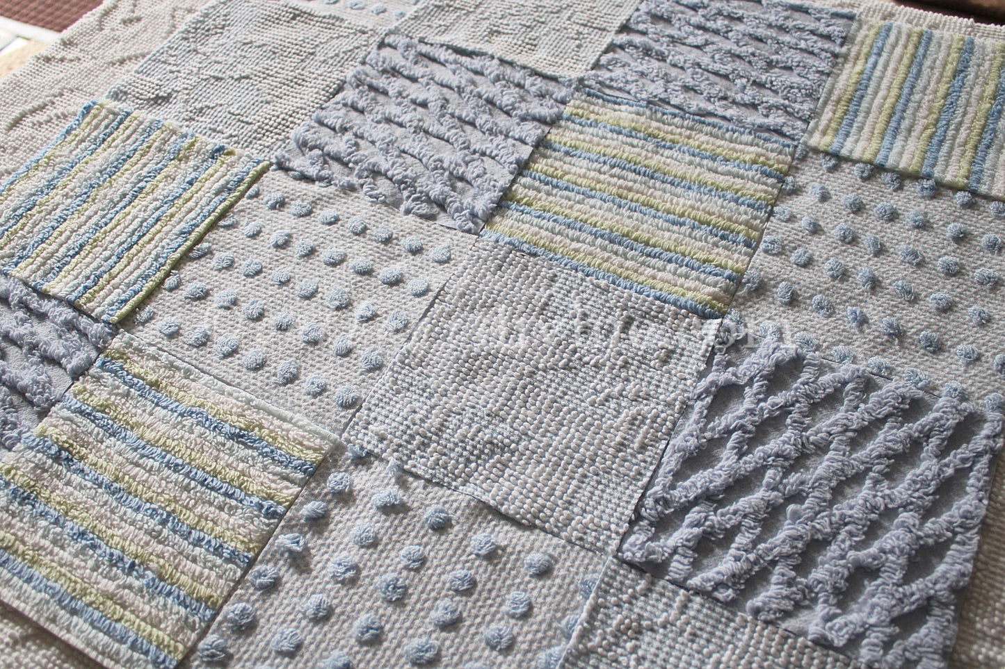 Summer Breeze Chenille Quilt Squares Set, from Vintage Bedspread Fabric, 16 Blocks, 6" inch