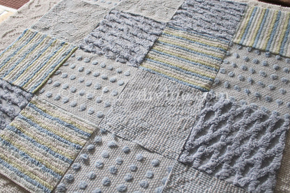 Summer Breeze Chenille Quilt Squares Set, from Vintage Bedspread Fabric, 16 Blocks, 6" inch