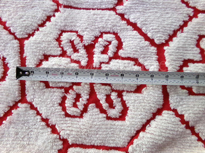 Festive Red Chenille Fabric in Vintage White Daisy Design, 19" x 26" Inch Piece, Unique Geometric Design, Ideal for Festive Crafts
