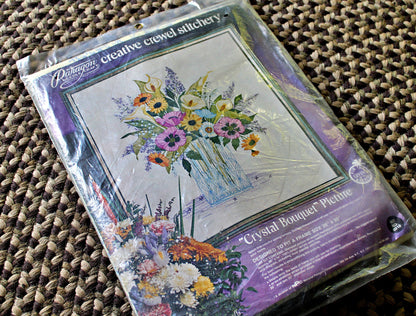 CRYSTAL BOUQUET Vintage Paragon Needlecraft CREWEL Embroidery Stitchery Kit #0210 ~ Spring Fantasy Florals, a Georgia Ball Design
