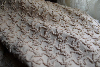neutral vintage chenille fabric, sandy mocha texturized squiggles, 20" x 24" inch piece, 100% lightweight cotton