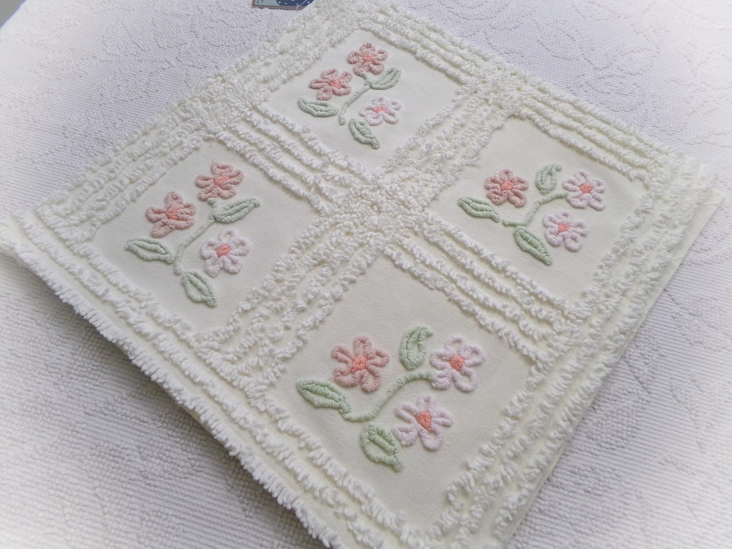 Baby Daisies Vintage Chenille Fabric, Adorable Split Floral Design, 17" x 35" Piece Quilt Sewing Material