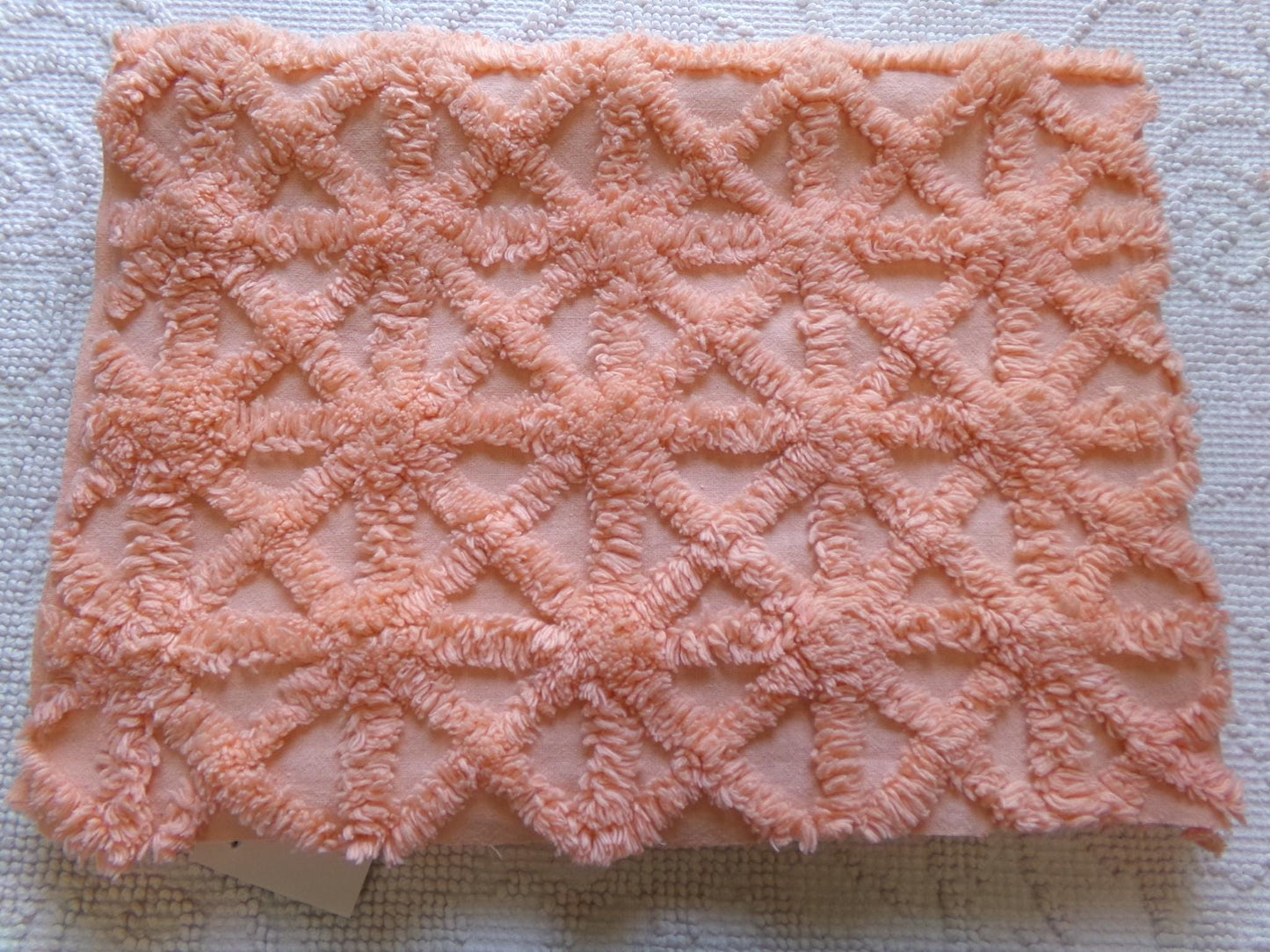 twinkle star vintage chenille fabric, plush peach starbursts, 18" x 24" cut piece of craft, sewing, pillow, quilt material