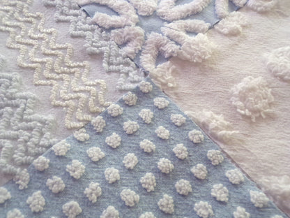 Blue Quilt Squares Set, Rotary Cut from Vintage Chenille Bedspread Fabric, 16 Blocks, 6" x 6" inch