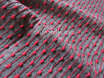 Chic Charcoal Red Pinstripe Vintage Woven & Chenille Fabric Piece, Reversible Bates Design for quilting, sewing, crafts, 17" x 35"