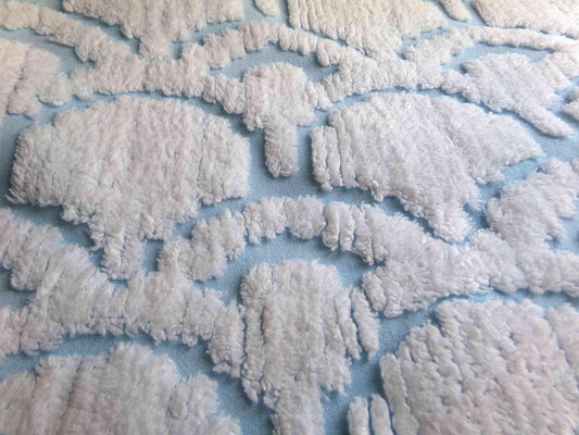 Celestial Sculpted 3D Cloud Blue Vintage Chenille Fabric, 26" x 19" inch piece