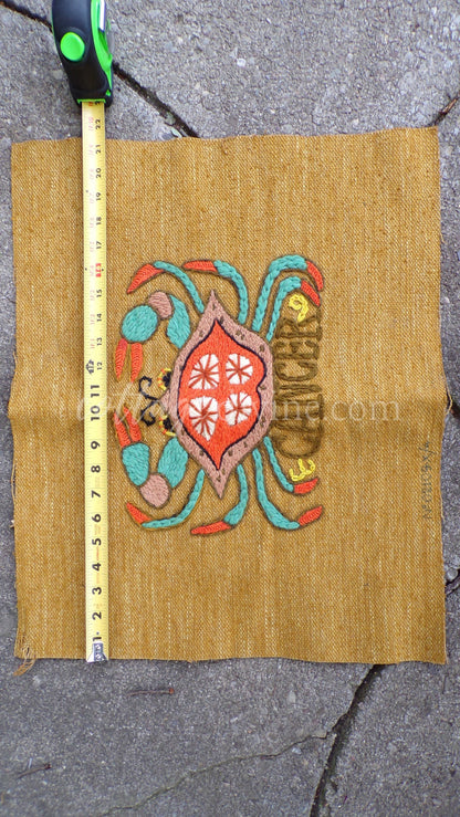CANCER Rare Zodiac Vintage Astrology Embroidery, Paragon Crewel Stitchery, Completed, an Original 1969 Barbara Sparre Design