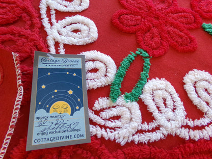 Christmas Heart Vintage Chenille Fabric, Festive Red & White for Crafts, Quilting, 20" x 25" Cut Piece