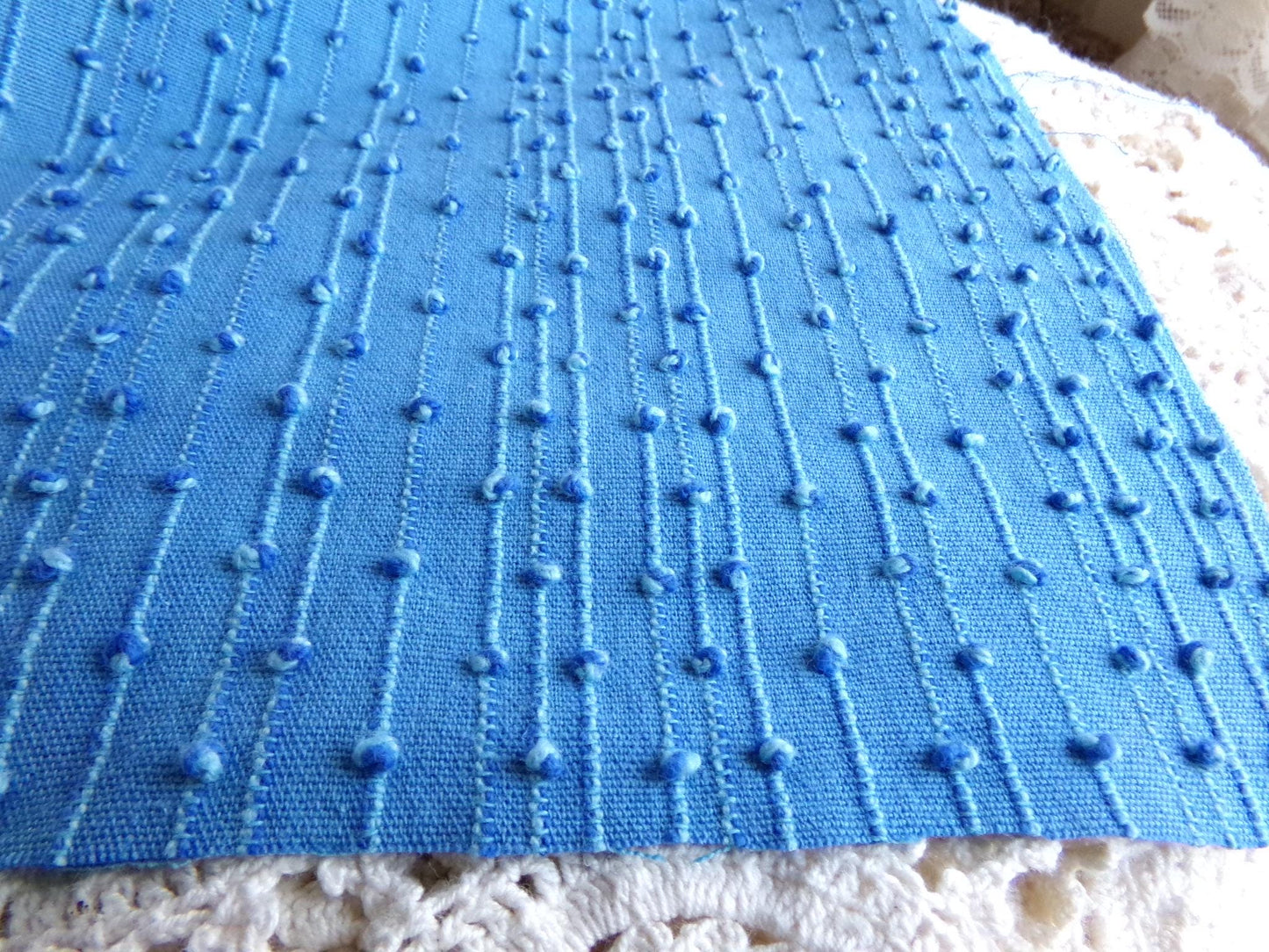 baby raindrops vintage woven chenille fabric, tiny marbleized raised blue dots, great texturized sewing material, 20" x 24" cut piece