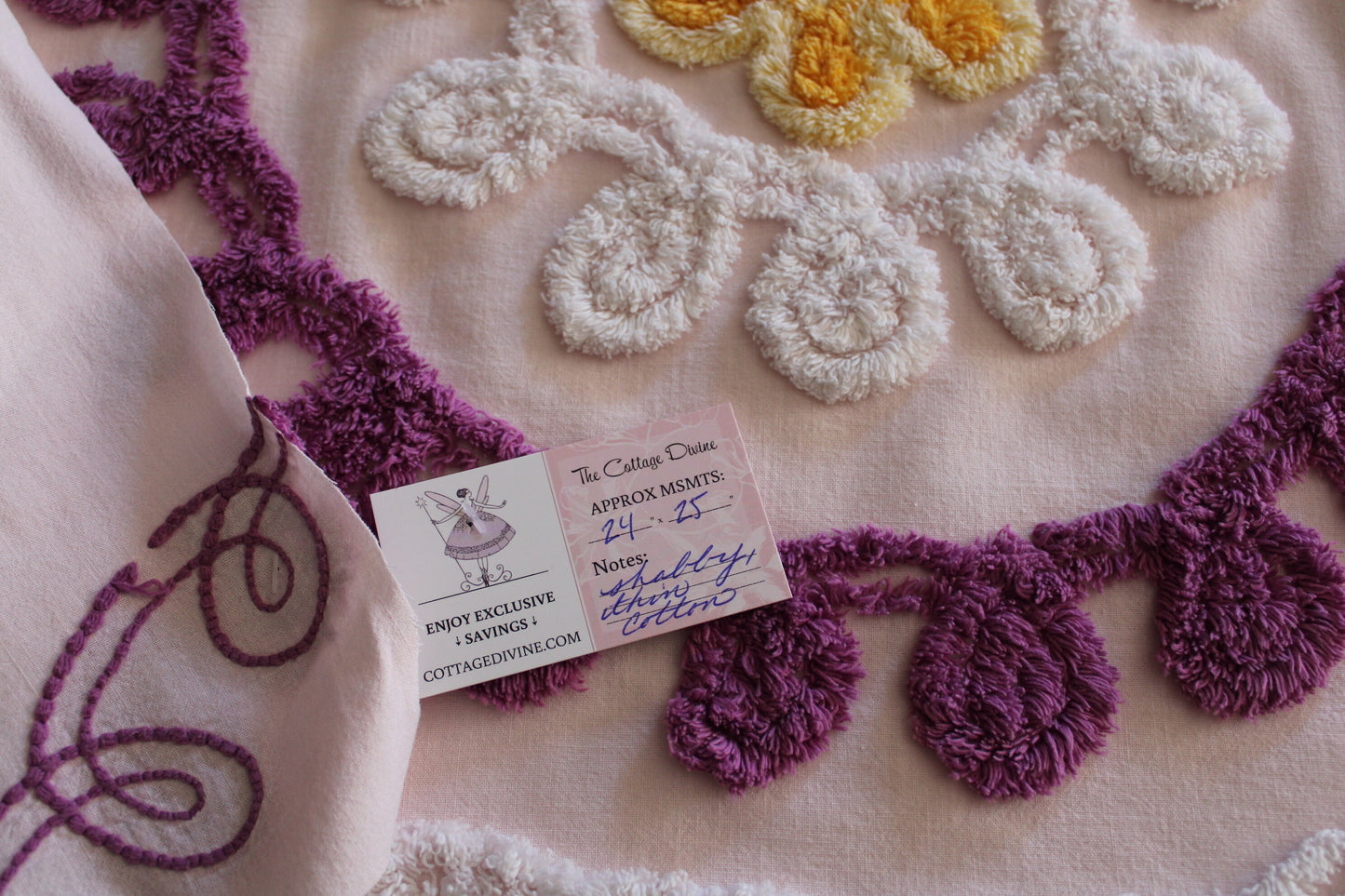 Cherished Soft Pink Birthday Cake Vintage Chenille Quilt FABRIC, 24" x 25" Piece, Thin Lightweight Cotton
