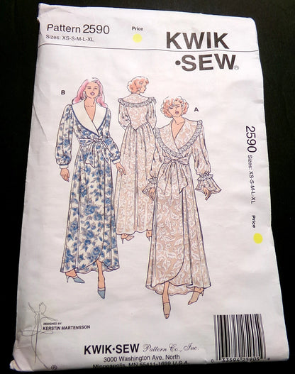 Vtg Kwik Sew 2590 Robe Sewing Pattern Romantic Womens Bathrobe Misses XS-XL OOP
