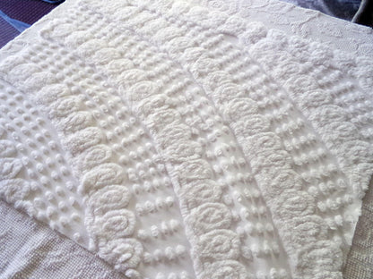 whisper white vintage chenille fabric, exquisite swirl dot design, 29" x 22" inch piece of plush cotton sewing material for quilts, crafts