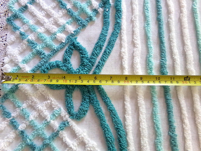 Pretty Vintage Chenille Fabric with Cottage Bow Swags, 24" x 25" inch Piece, 100% Cotton, Tonal Green & White