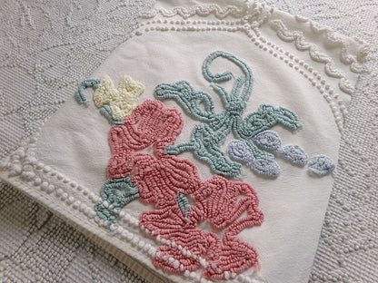 shabby delicate vintage chenille fabric, 18" x 24" inch piece of cotton sewing material for crafts & quilting